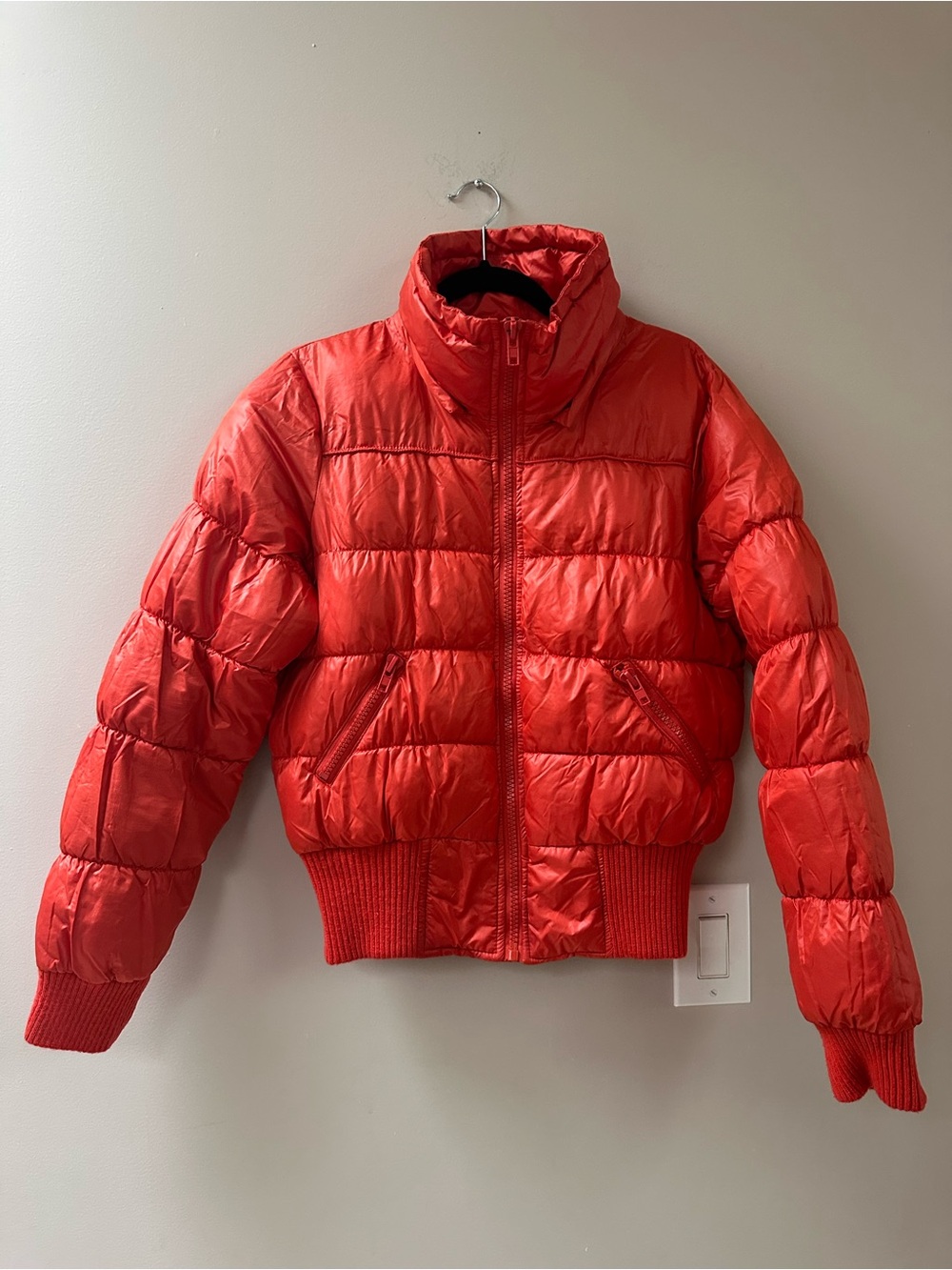 Aeropostale Cropped Orange Red Puffer Jacket